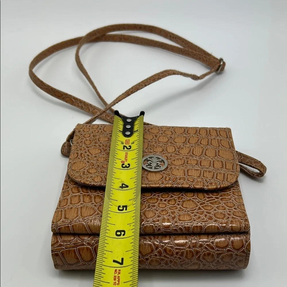 George wallet on string shoulder bag tan animal print faux patent leather casual